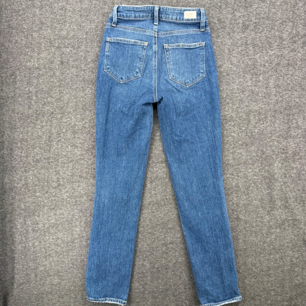 Paige Hoxton slim High Rise Straight Leg Jeans Medium Wash Raw Hem Size 24 - Picture 6 of 12